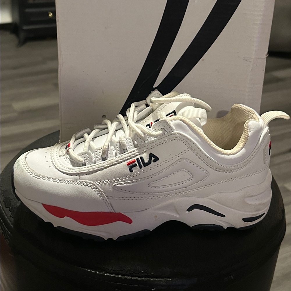 Fila Kids White and Red Sneakers